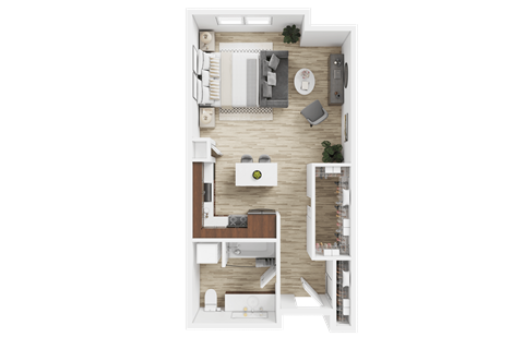Floor plan for studio, 1 bath, 562 sqft